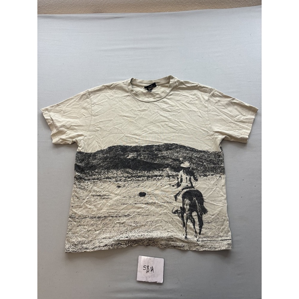 Pleasures Playboy Cowboy Graphic Ribbed T-Shirt Mens Medium Cream Western Tee